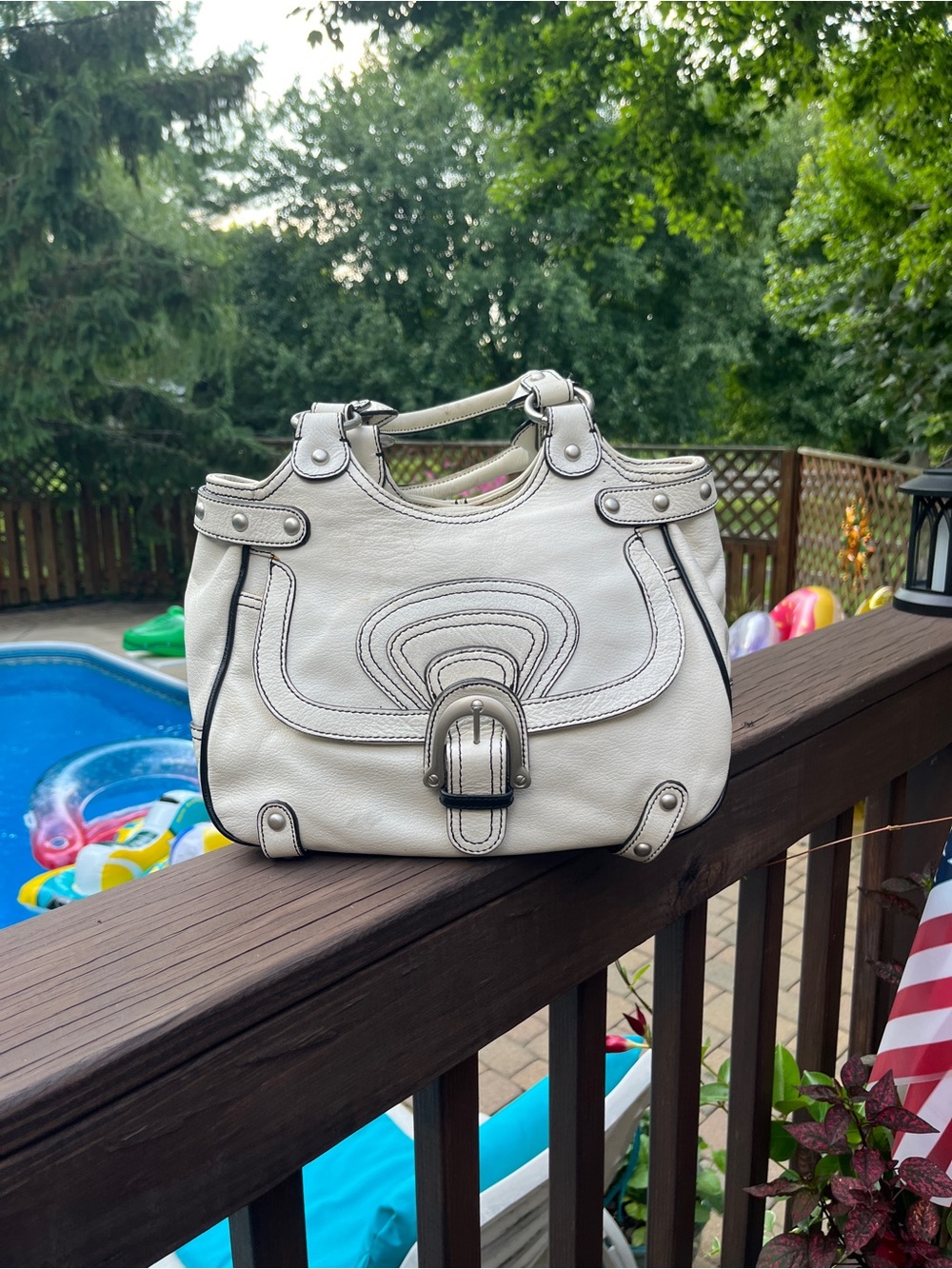 Hype White Leather Buckle Accent Satchel